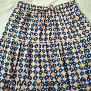 Zara Blue and Gold Patterned A-Line Skirt